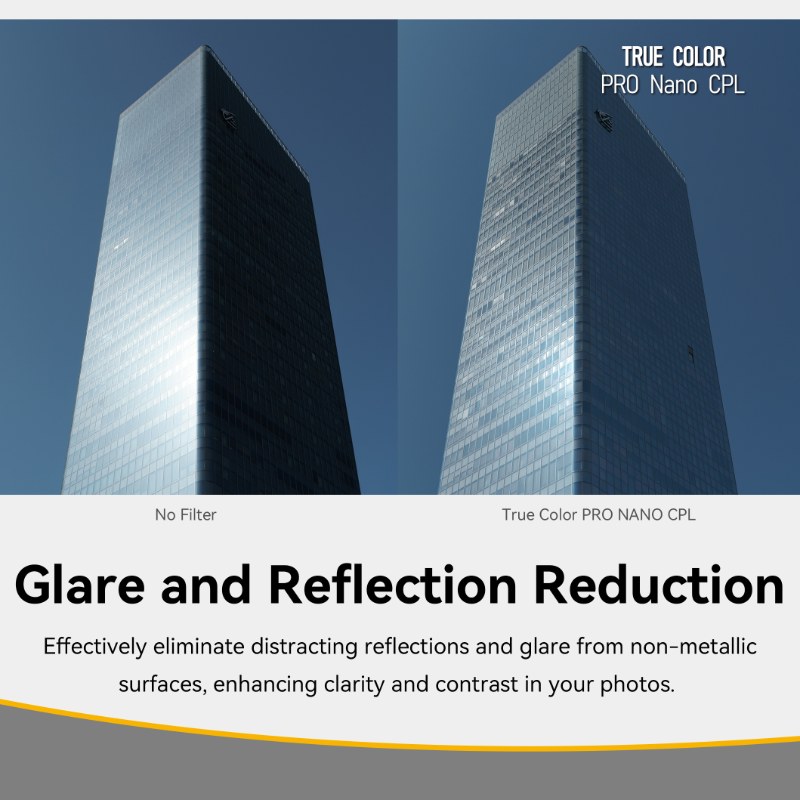 Without filter vs NiSi True Color CPL – reflections on glass removed