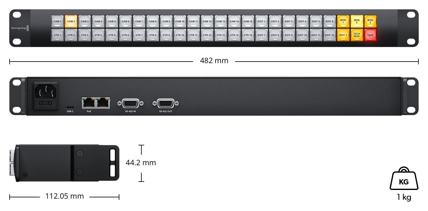 Blackmagic Videohub Smart Control Pro – Rozměry a hmotnost