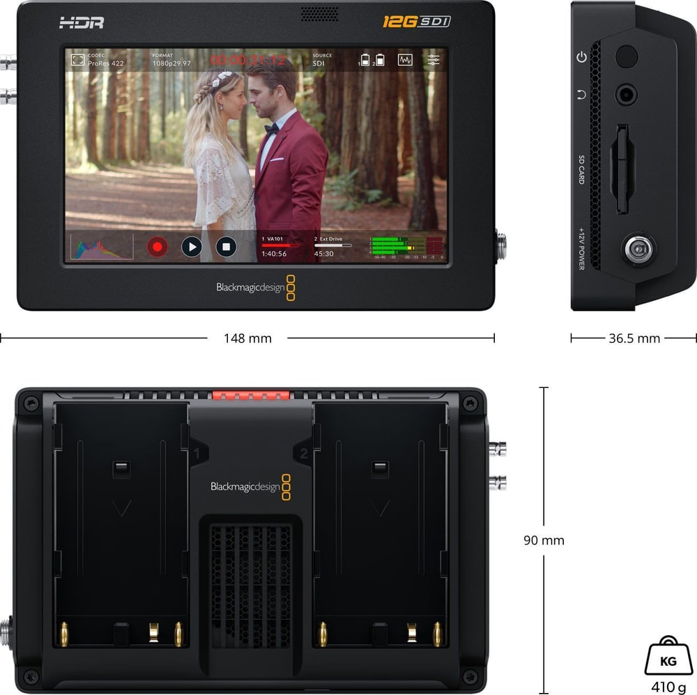 Video Assist 5″ 12G HDR – Rozměry a hmotnost