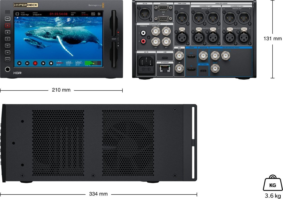 HyperDeck Extreme 4K HDR – Rozměry a hmotnost
