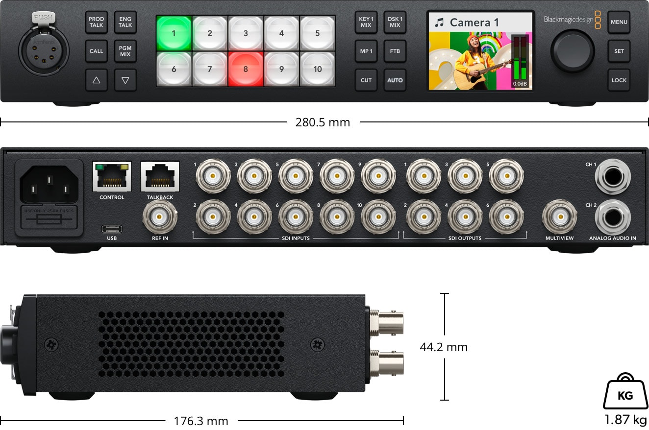 ATEM 1 M/E Constellation HD – Rozměry a hmotnost