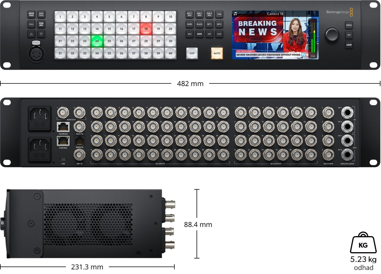 ATEM 4 M/E Constellation HD – Rozměry a hmotnost