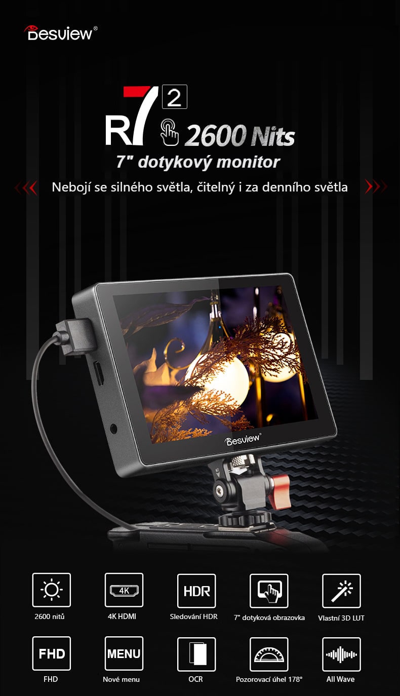 Desview R7II (R72) – 7" dotykový monitor na kameru s jasem 2600 nitů