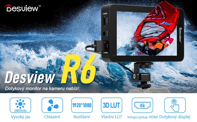 Desview R6 UHB – dotykový monitor na kameru s jasem 2800 nitů