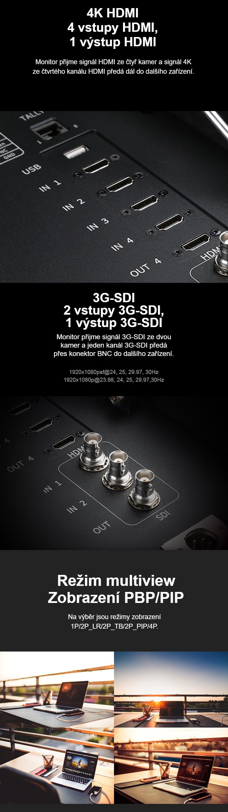 Čtyři HDMI, dva 3G-SDI a multiview
