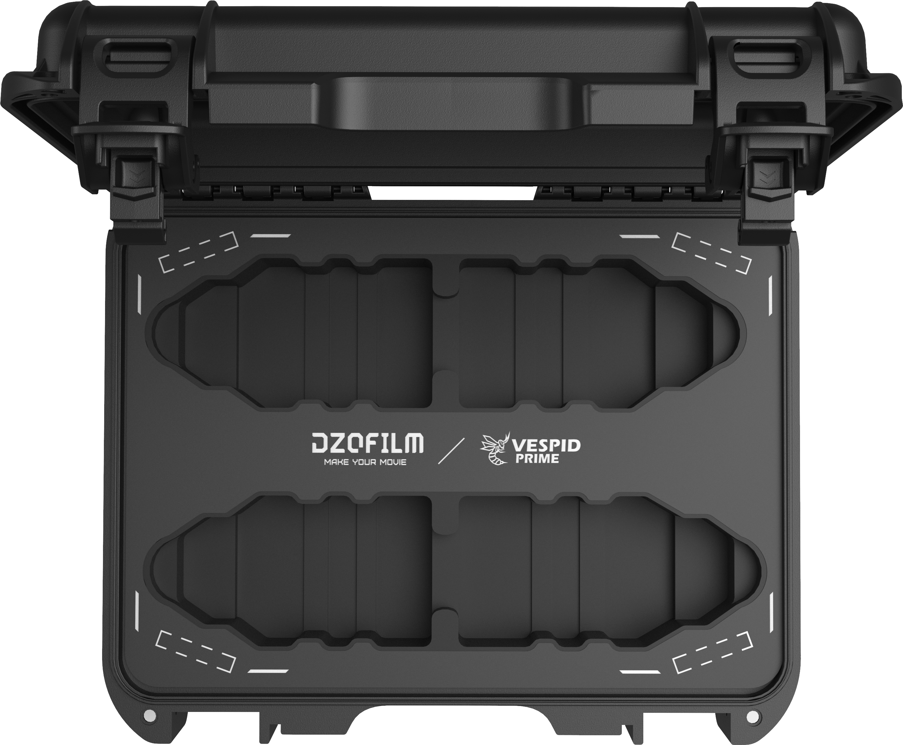 Otevřený kufr DZOFILM Vespid Hard Case pro čtyři objektivy