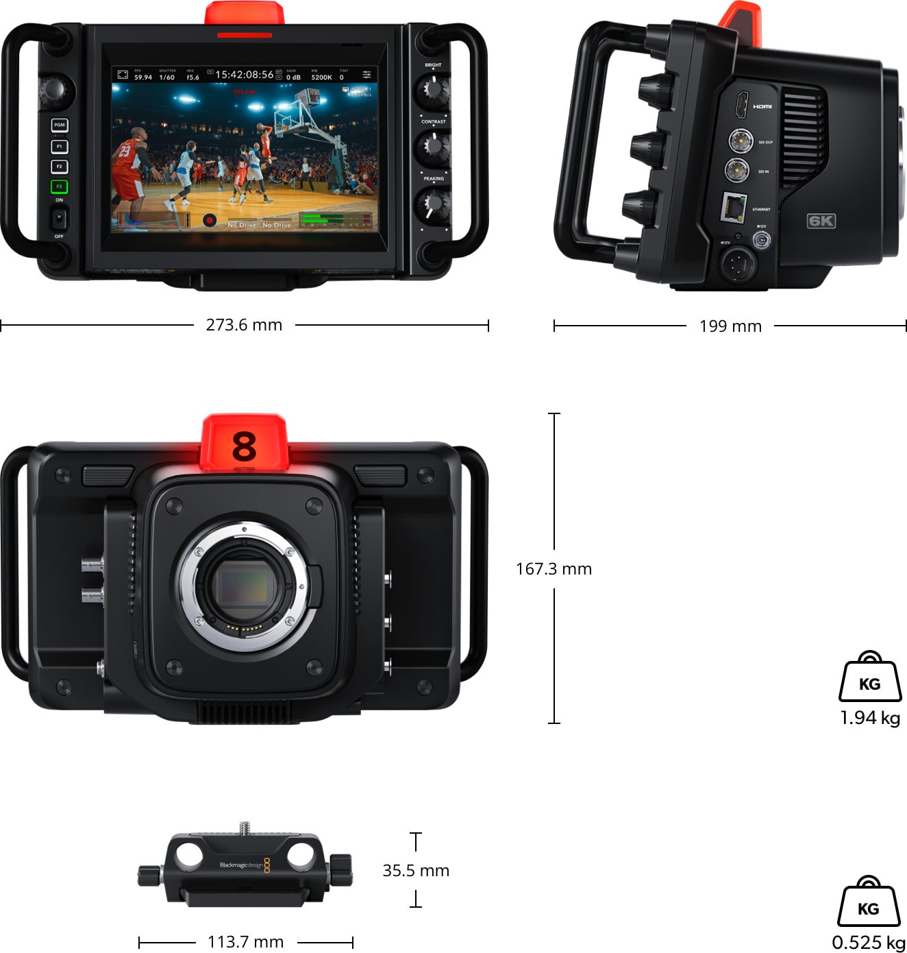 Blackmagic Design Studio Camera 6K Pro – Rozměry a hmotnost