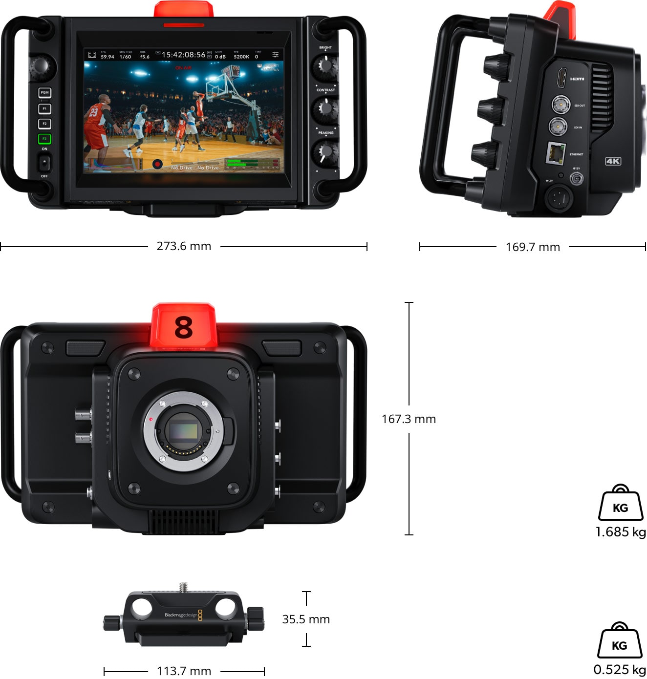 Blackmagic Design Studio Camera 4K Pro G2 – Rozměry a hmotnost