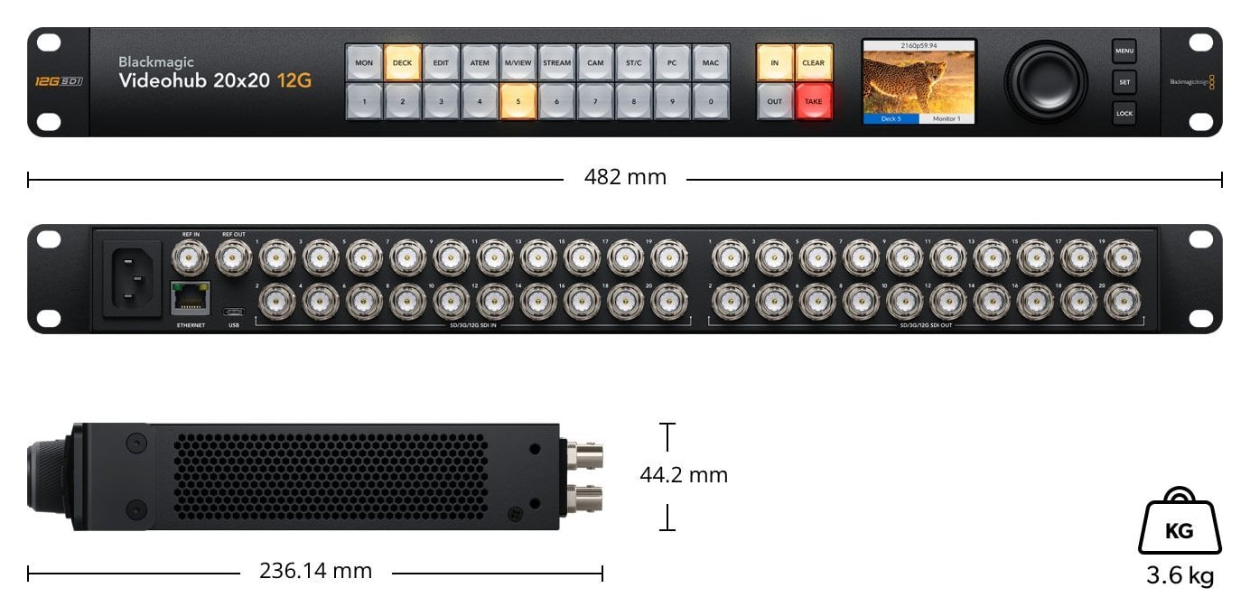 Blackmagic Videohub 20x20 12G – Rozměry a hmotnost