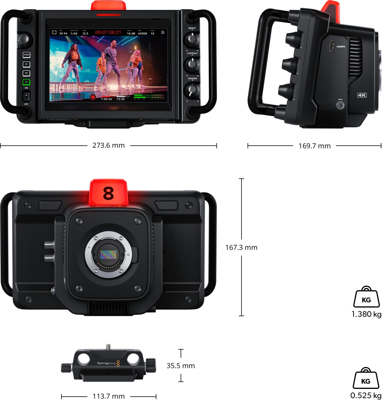 Blackmagic Design Studio Camera 4K Plus G2 – Rozměry a hmotnost