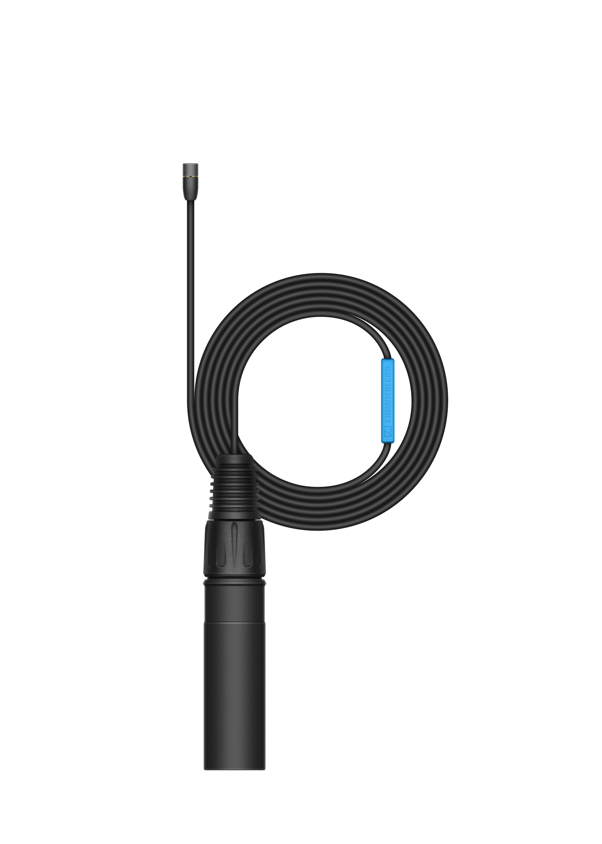 Sennheiser MKE 2 (Black XLR) všesměrový klopový mikrofon – oficiální vyobrazení mikrofonu, kabelu a konektoru XLR