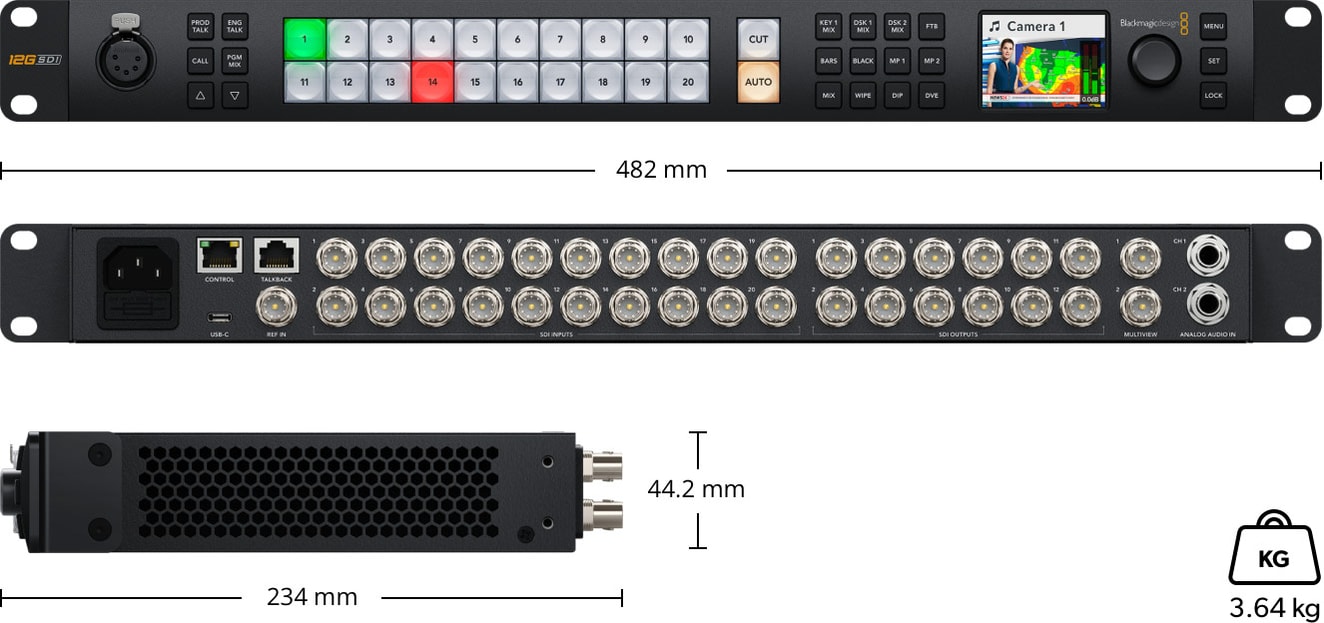 ATEM 2 M/E Constellation 4K – Rozměry a hmotnost
