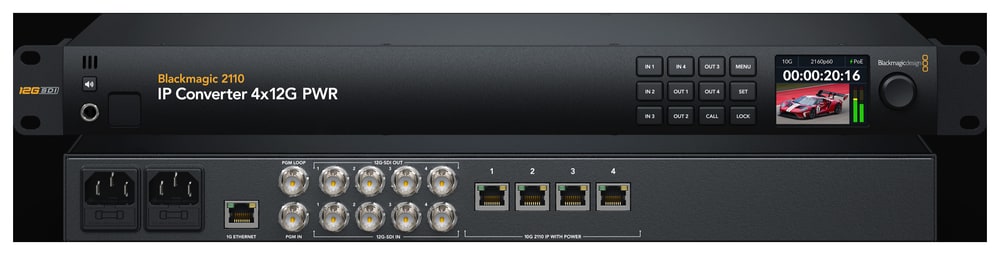 Blackmagic 2110 IP Converter 4x12G PWR – Programový vstup a 16 kanálů zvuku