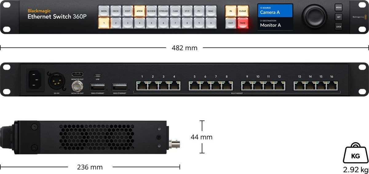 Blackmagic Ethernet Switch 360P – Rozměry a hmotnost