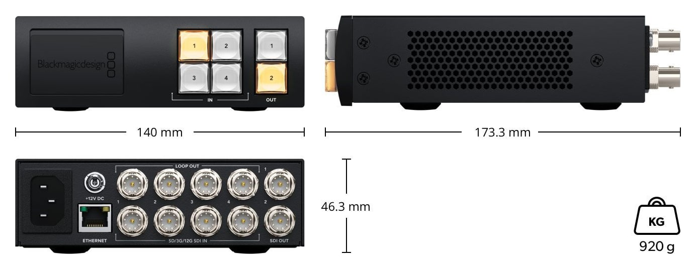 Blackmagic Videohub Mini 4x2 12G – Rozměry a hmotnost