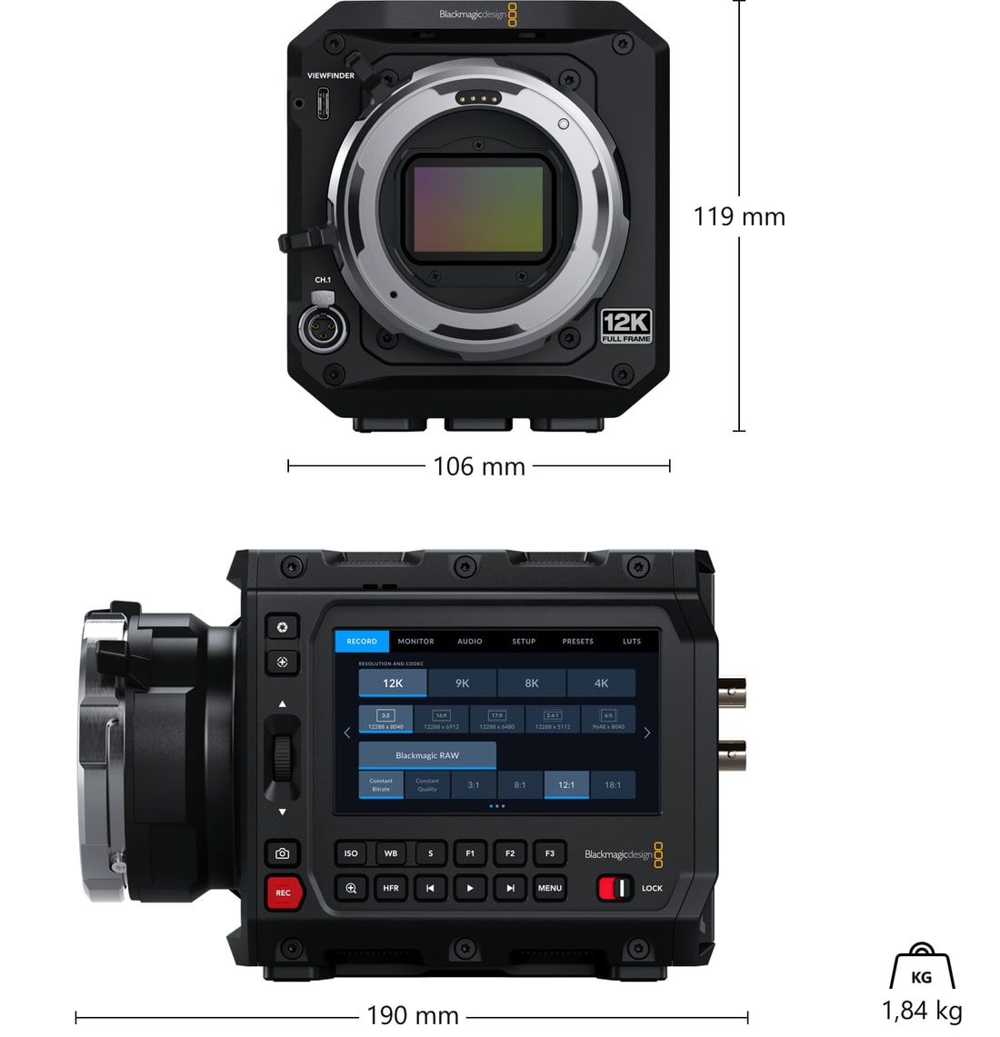 Blackmagic PYXIS 12K PL – Rozměry a hmotnost