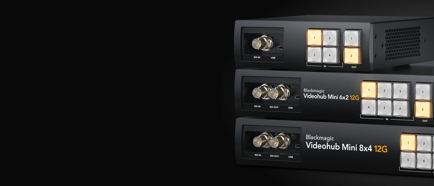 Blackmagic Videohub Mini 6x2 12G – Nouzové připojení na čele