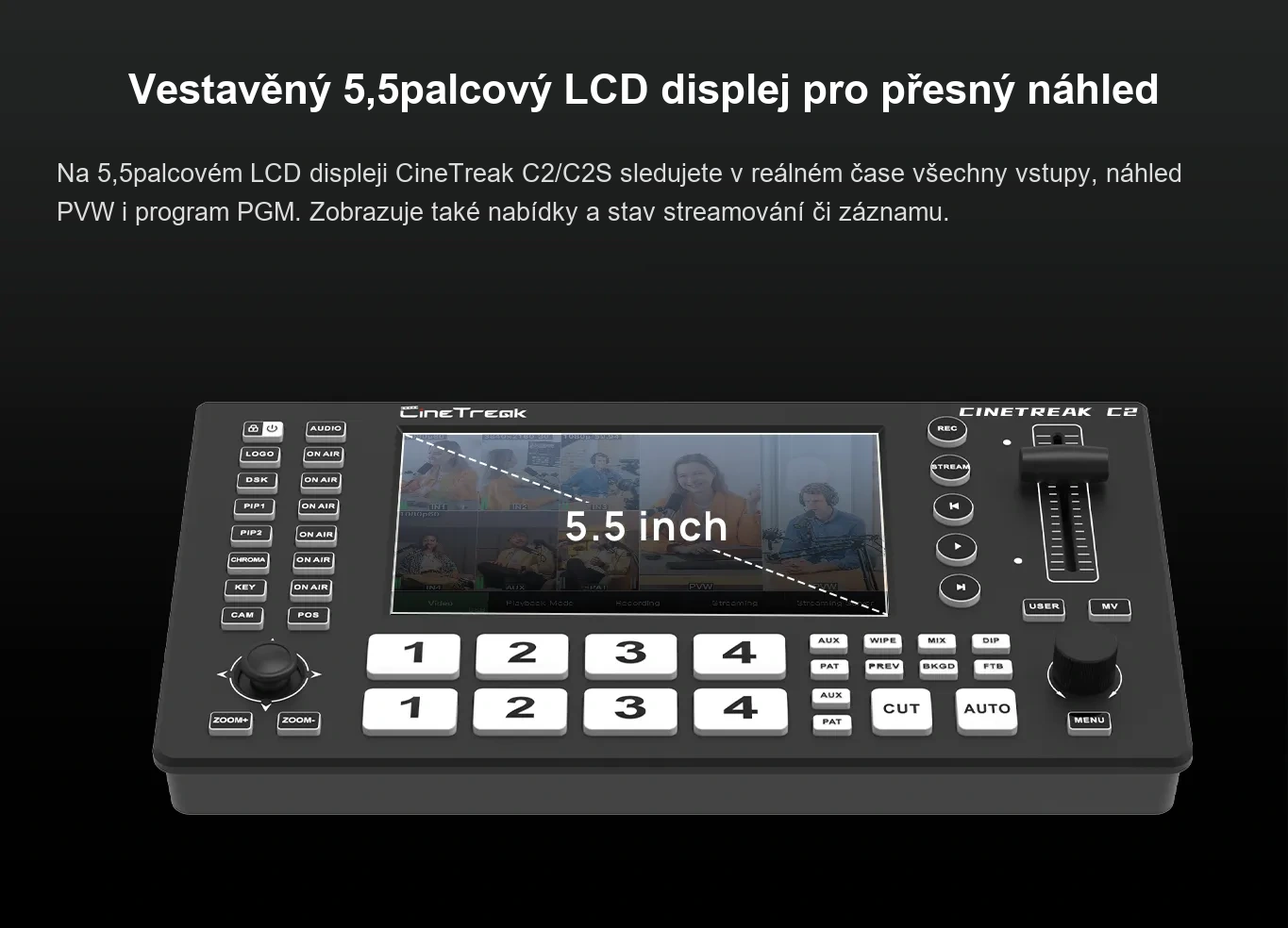 CineTreak Cinelive C2 – Vestavěný 5,5″ displej