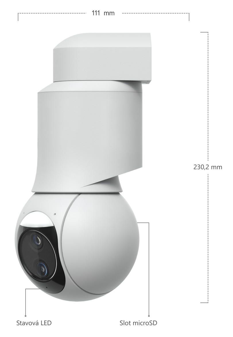 Ubiquiti UniFi Protect G6 PTZ, bílá – rozměry kamery s ramenem