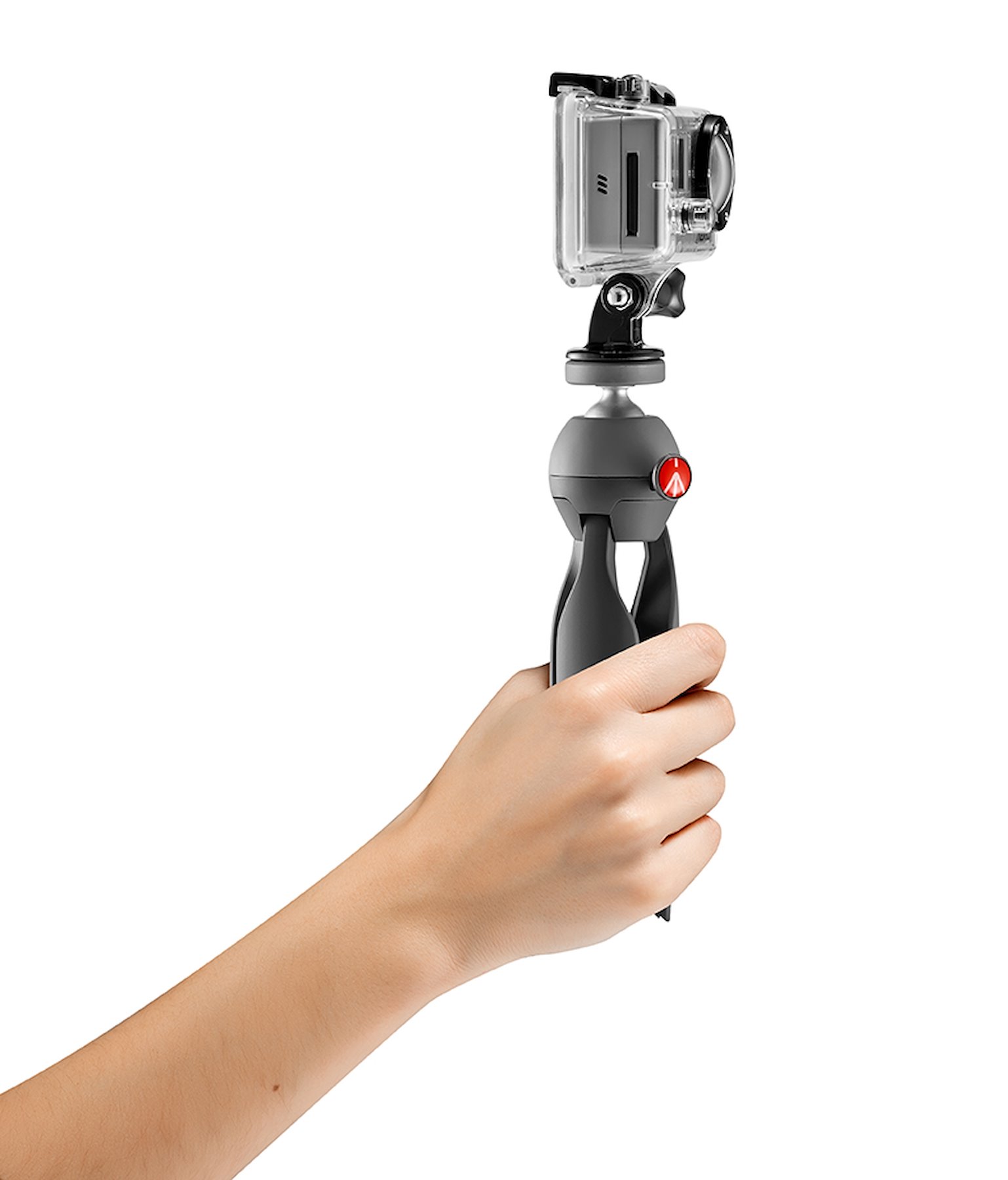 PIXI Xtreme složený do rukojeti s ilustrační kamerou GoPro, která není součástí balení