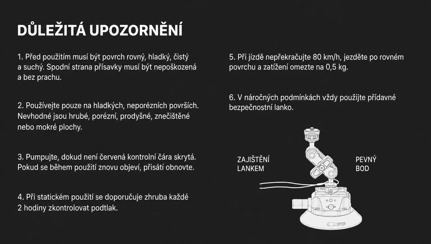 Bezpečnostní pokyny pro vakuovou přísavku Ulanzi SC-02