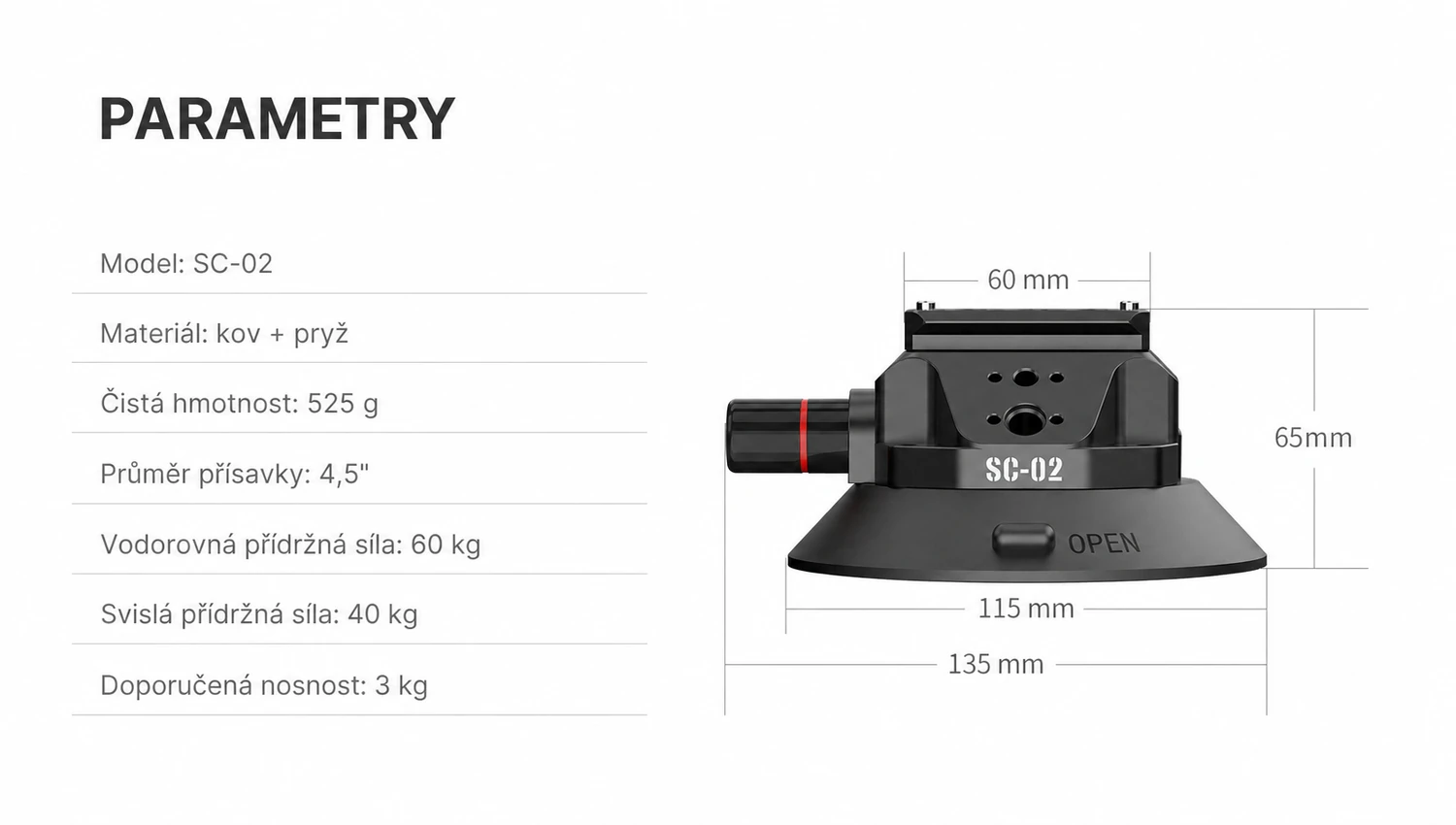Rozměry a parametry přísavky Ulanzi SC-02
