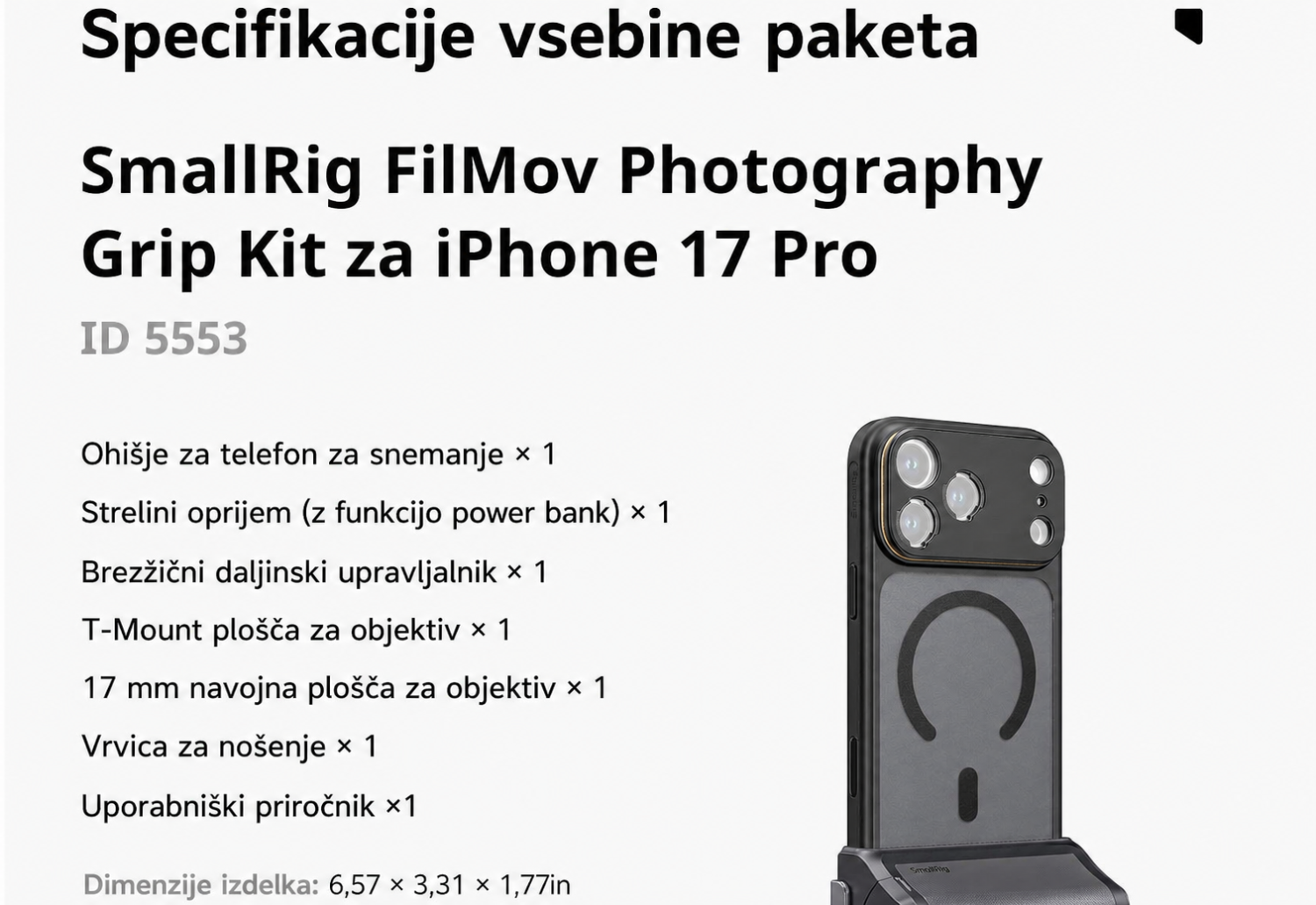 SmallRig FilMov Photography Grip Kit 5554 - slovenski del 12 od 15