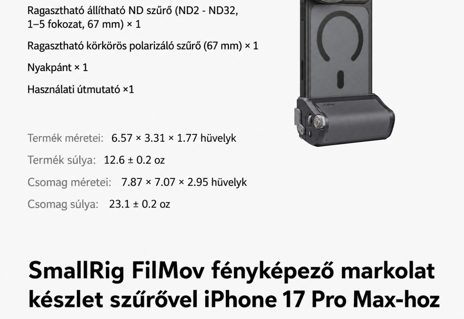 SmallRig FilMov Photography Grip Kit 5554 – magyar rész 14/15