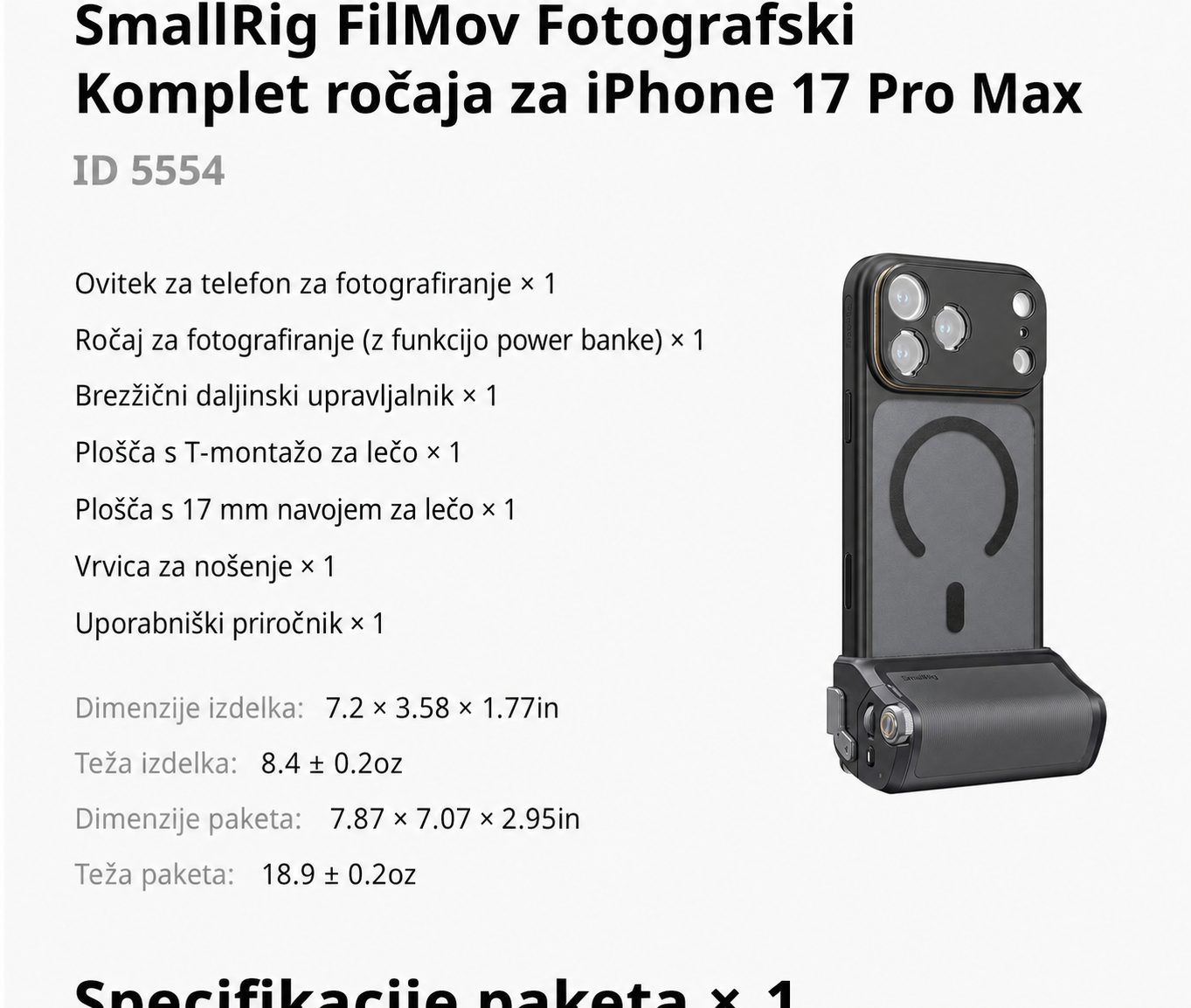 SmallRig FilMov Photography Grip Kit 5554 - slovenski del 11 od 15