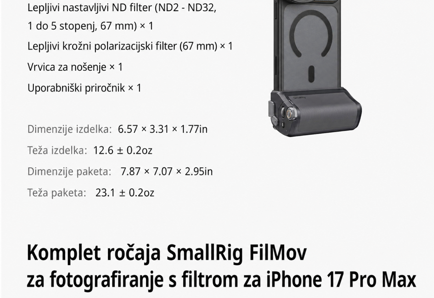 SmallRig FilMov Photography Grip Kit 5554 - slovenski del 14 od 15