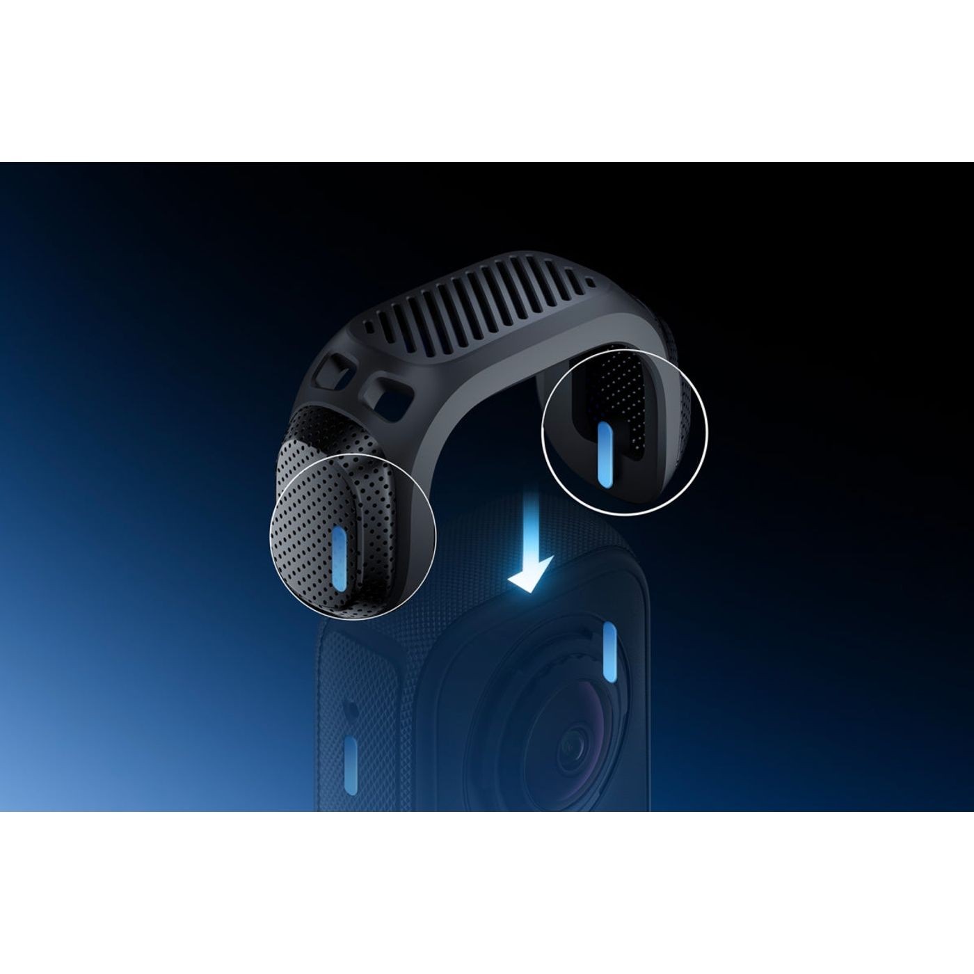 Schéma nasazení větrné clony na Insta360 X4 Air