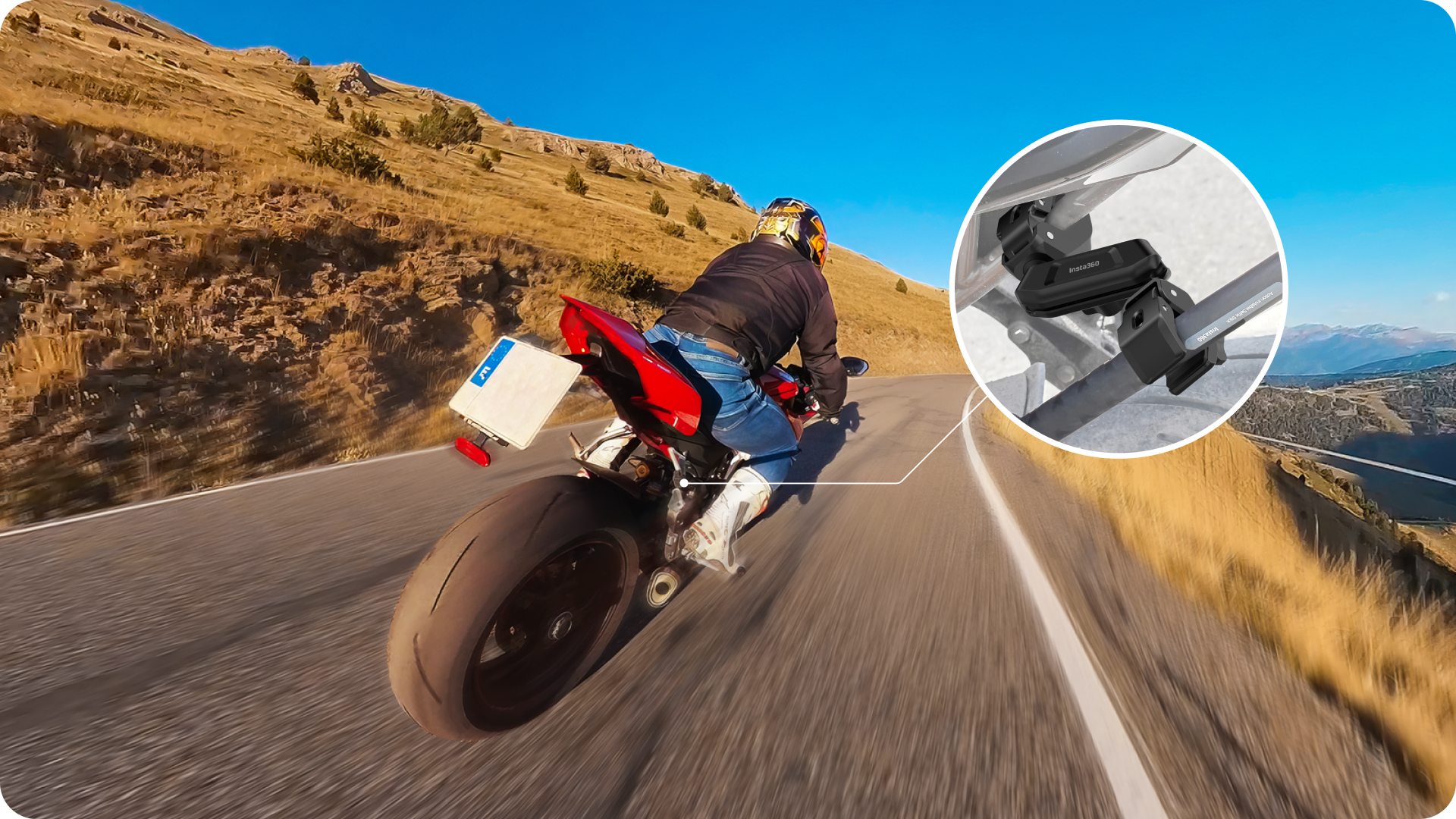 Insta360 Crab Clamp při upevnění kamery pro záběry z motocyklu