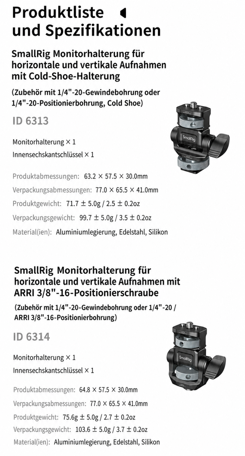 SmallRig Support Kit for Vertical Shooting 6316 – deutsche Infografik 9