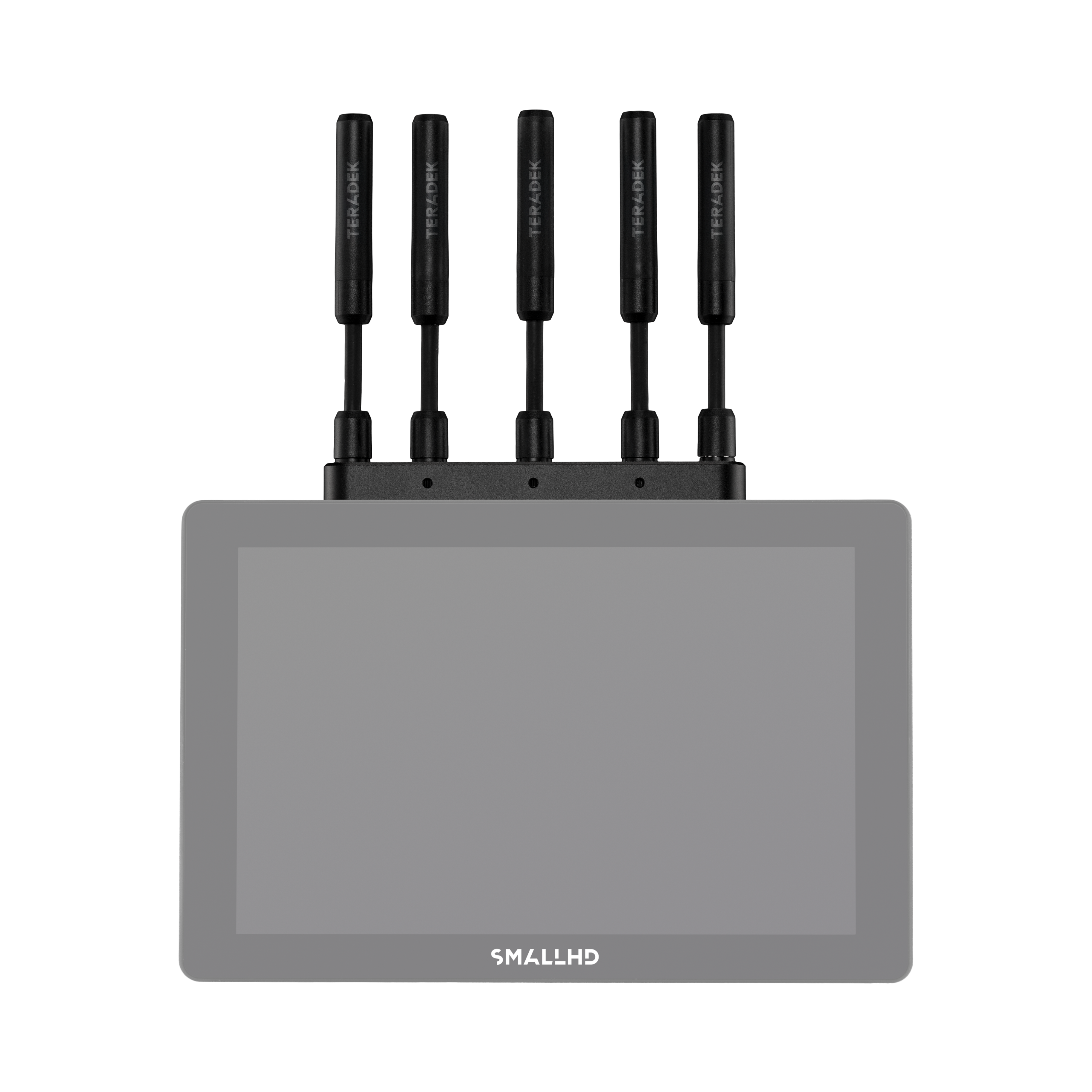 Teradek Bolt 6 Monitor Module 1500 RX Gold Mount installed on SmallHD Smart 7