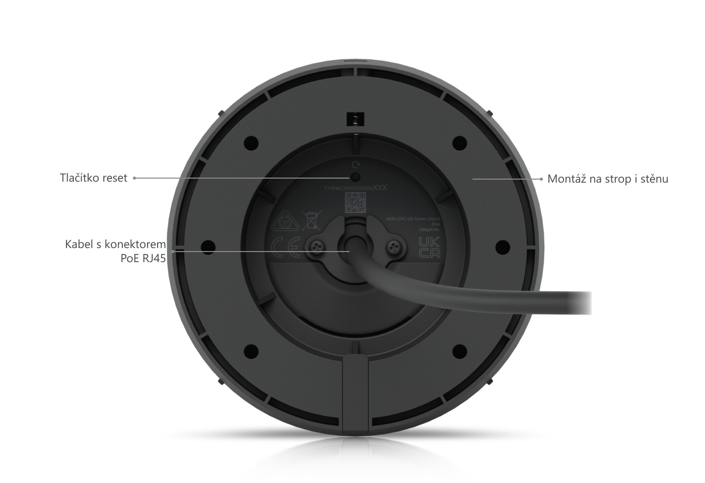 Ubiquiti UniFi Protect G5 Turret Ultra, černá – spodní strana kamery