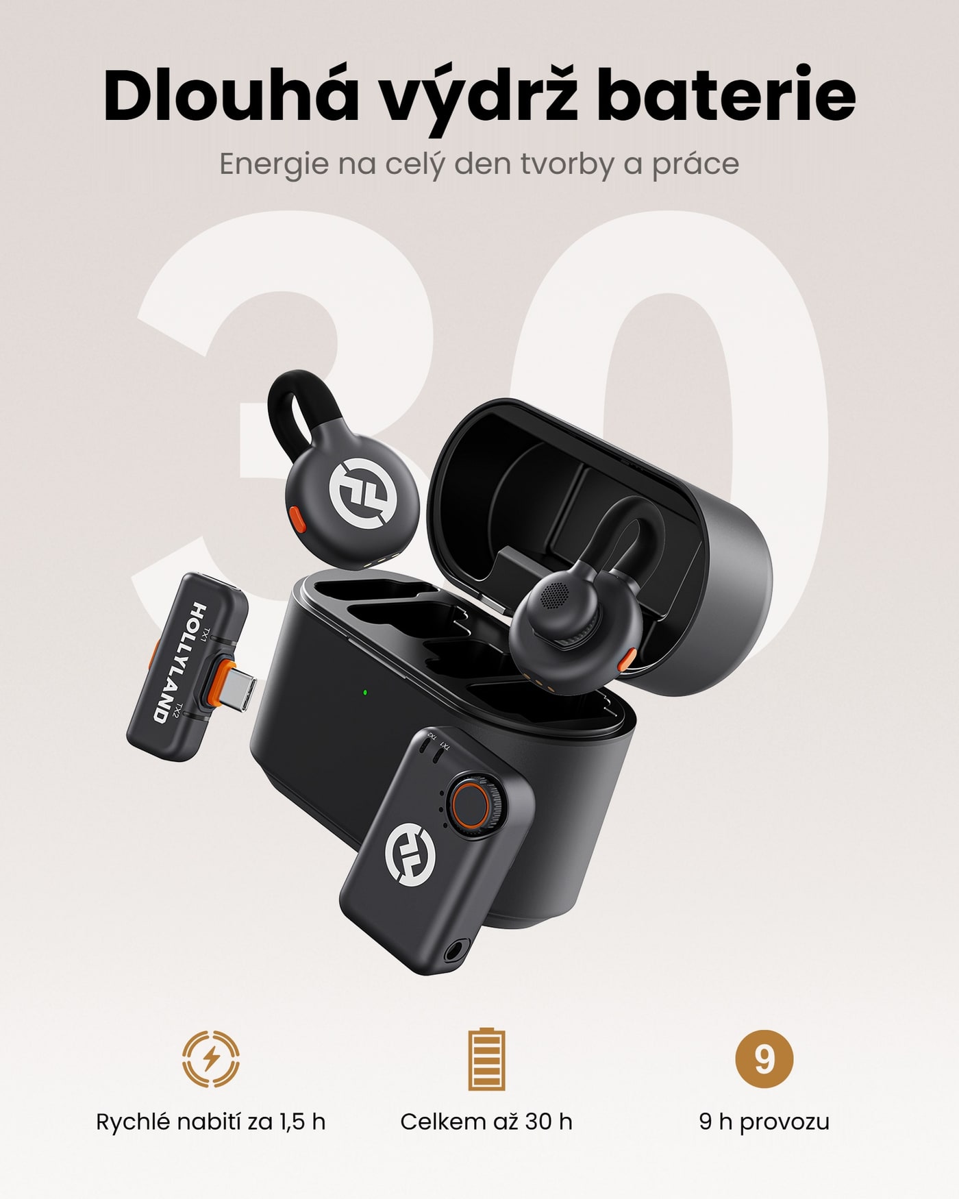Hollyland LARK M2S nabíjecí pouzdro Combo (Space Gray) – Výdrž s pouzdrem
