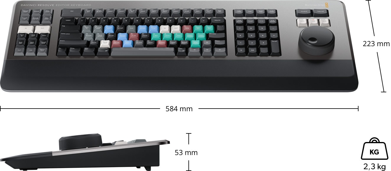 DaVinci Resolve Editor Keyboard – Rozměry a hmotnost