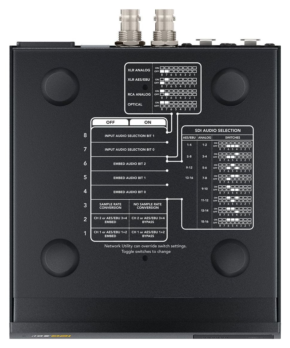 Teranex Mini Audio to SDI 12G – Nastavení minipřepínači, přes USB i Ethernet