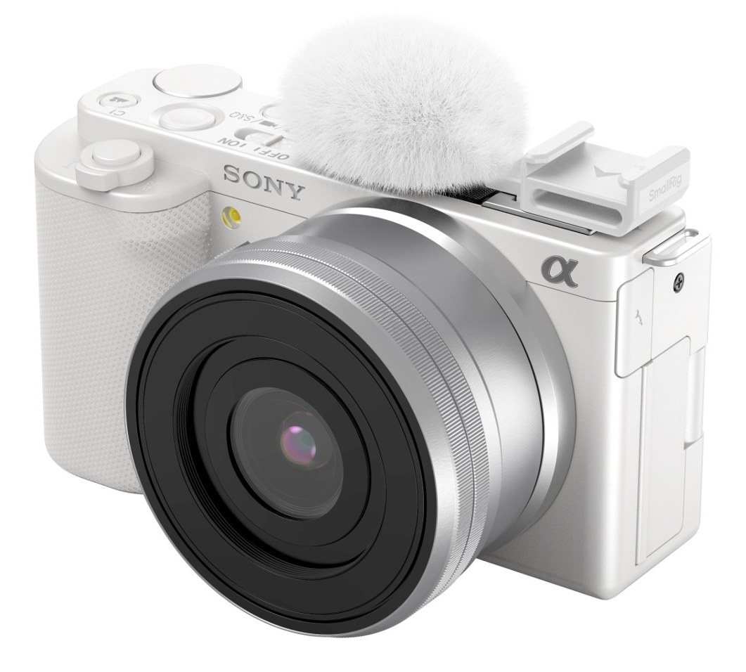 Cold Shoe Adapter with Furry Windscreen (White) for Sony ZV series cameras