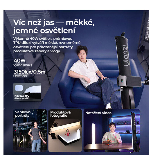 Ulanzi AL40 Inflatable RGB LED Tube Light – Měkké světlo s TPU difuzí