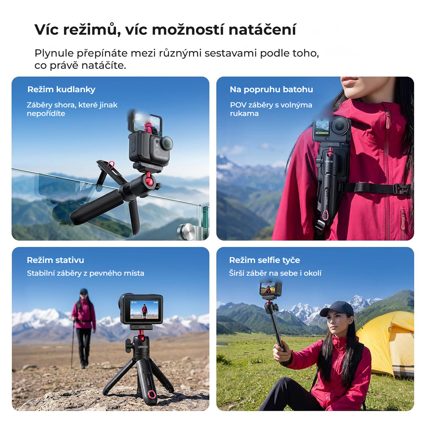 Ulanzi MT55 SnapGo ministativ a selfie tyč – Čtyři režimy v jednom kusu