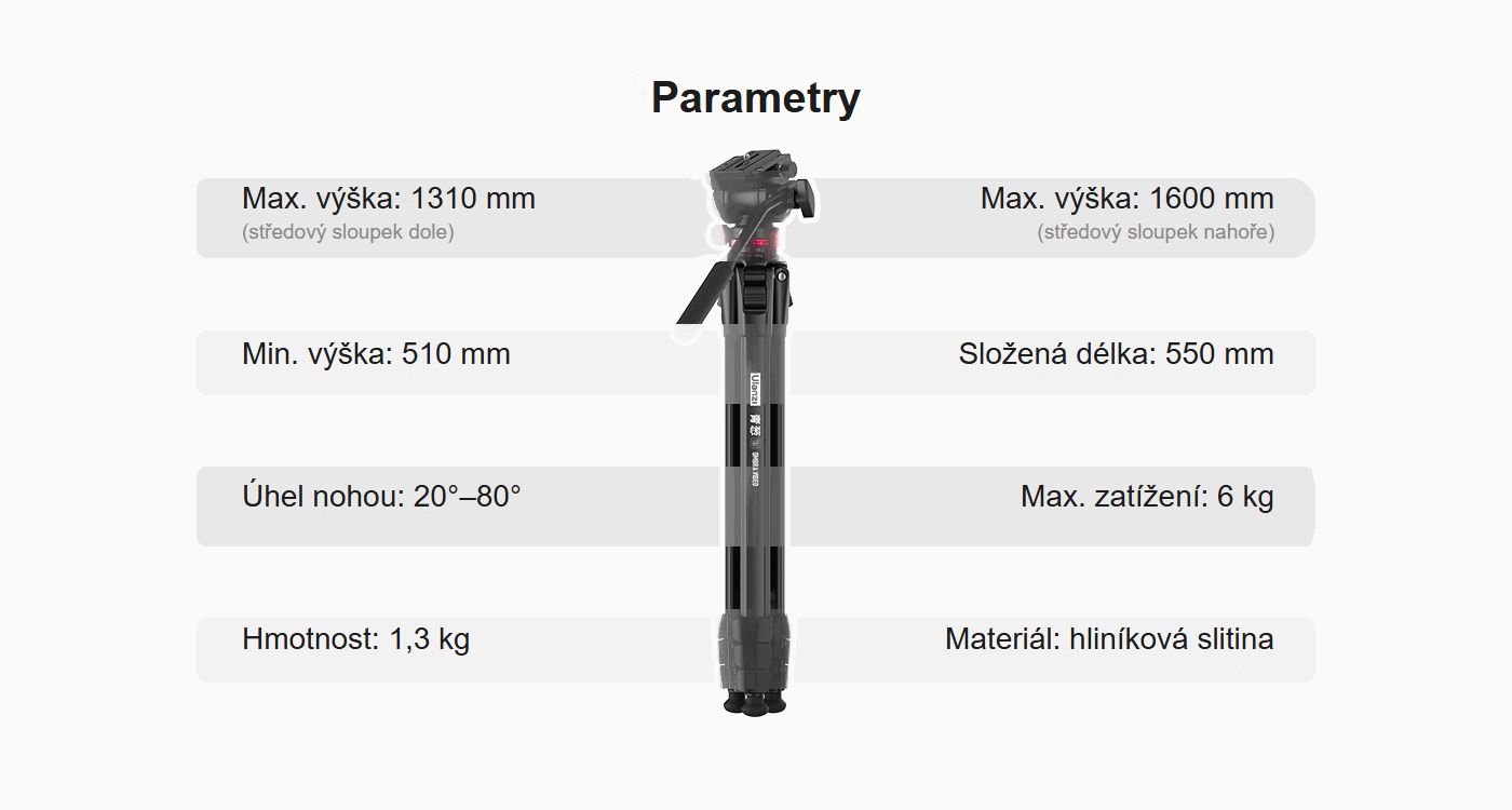 Ulanzi Ombra Video cestovní stativ – Parametry přehledně