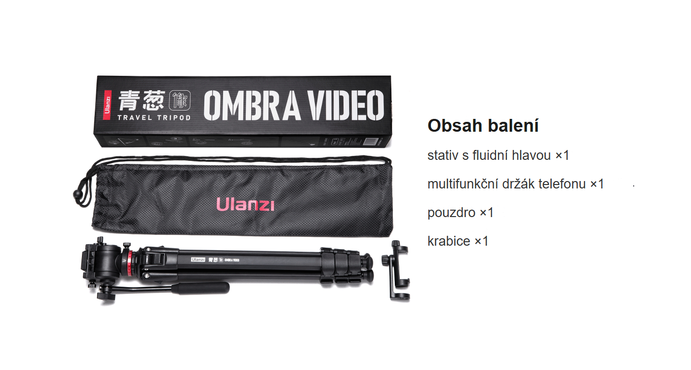Ulanzi Ombra Video cestovní stativ – Obsah balení
