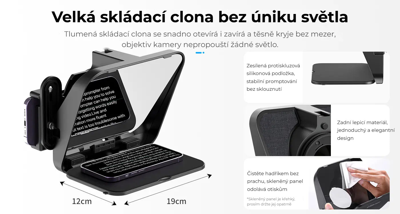Ulanzi RT02 teleprompter pro tablety a smartphony – Skládací clona bez úniku světla
