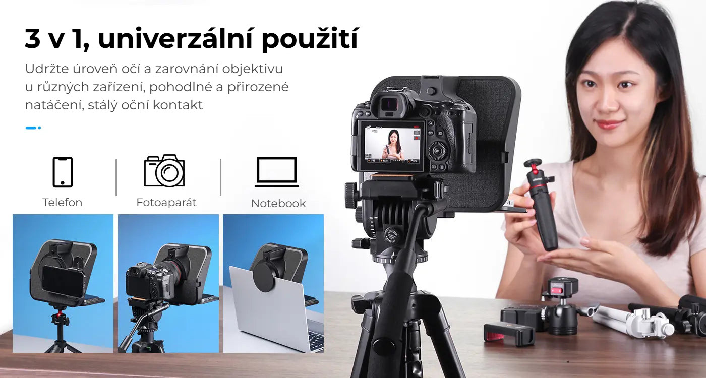 Ulanzi RT02 teleprompter pro tablety a smartphony – Fotoaparát, telefon i notebook