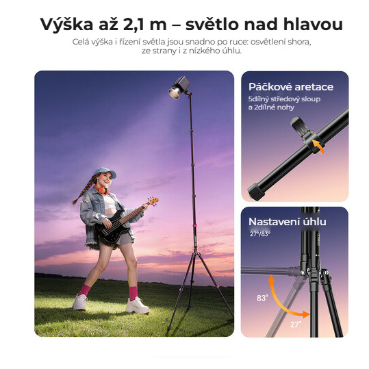 Ulanzi TT43 II stativ na světla – Až 2,1 m, světlo nad hlavou
