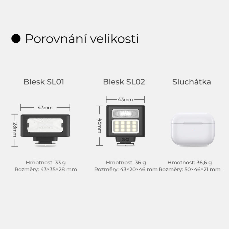 Ulanzi SL02 Spark Lite Camera Flash Light – Porovnání velikosti