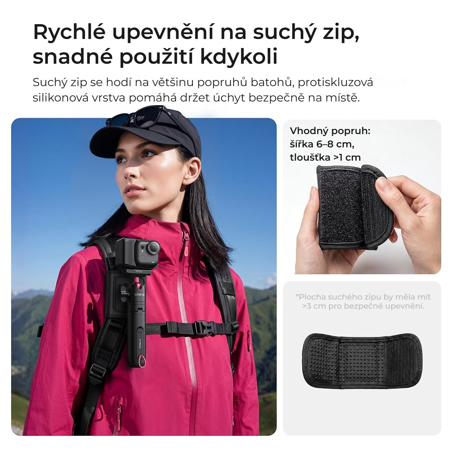 Ulanzi MT55 SnapGo ministativ a selfie tyč – Suchý zip s protiskluzovou vrstvou