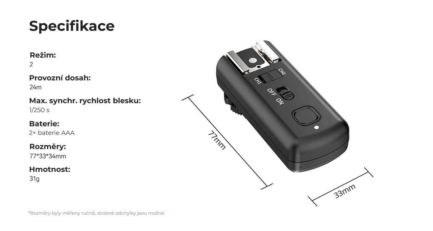 Ulanzi TT-01 Wireless flash trigger – Rozměry a parametry