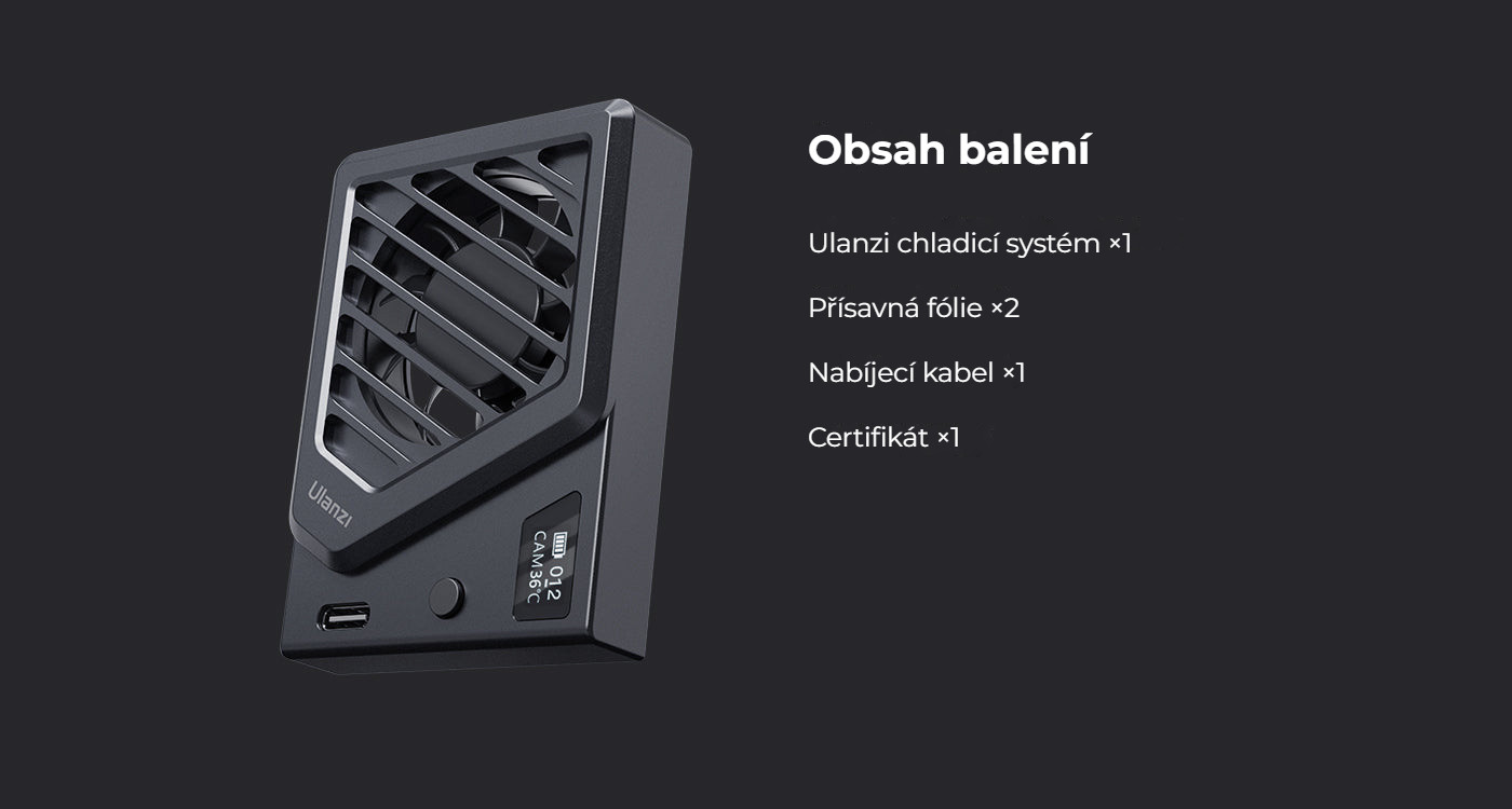 Ulanzi Camera Cooling Fan V3 stříbrný – Obsah balení